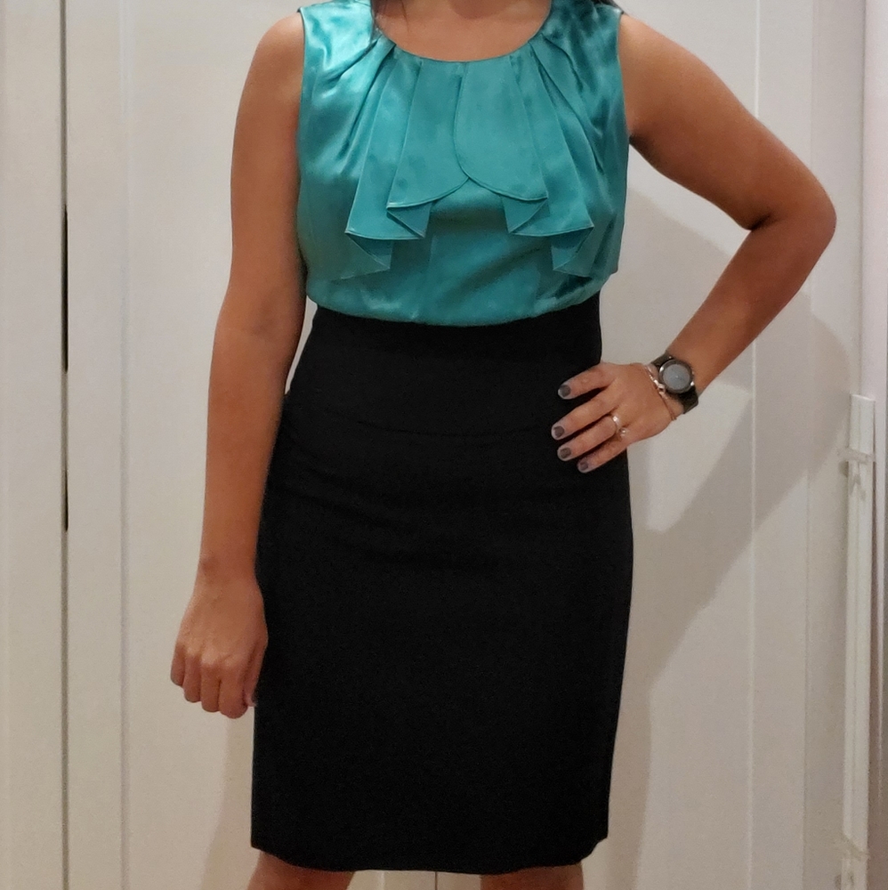 BCBG black emerald green holiday party dress 6